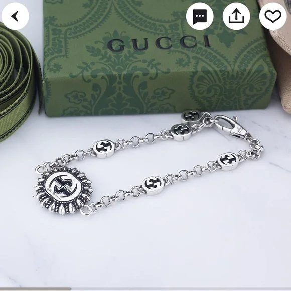 Gucci Silver Bracelet with Iconic Emblems designer unisex bracelet - Picture 3 of 6